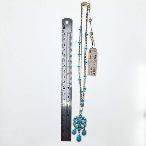 🎊HP🎊 NWT - Kenneth Cole - Semi-Precious Turquoise Dangle Gold Tone Necklace - Picture 4 of 10